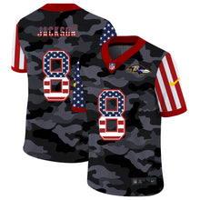 Load image into Gallery viewer, Men's Baltimore Ravens Lamar Jackson Black Camo USA Flag Limited Jersey