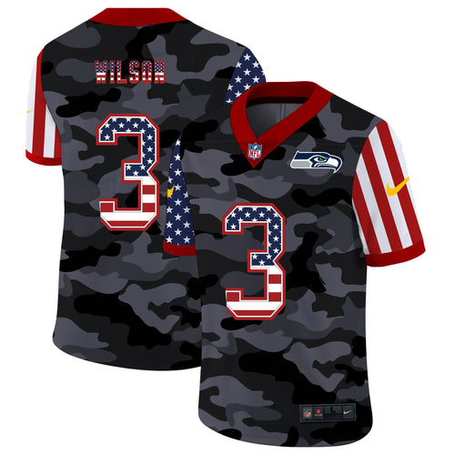 Men's Seattle Seahawks Russell Wilson Black Camo USA Flag Limited Jersey
