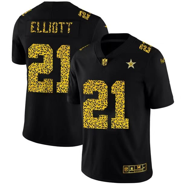 Men's Dallas Cowboys Ezekiel Elliott Nike Black Leopard Print Vapor Limited Jersey