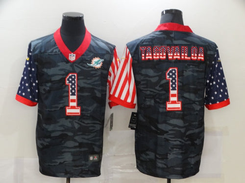 Men's Miami Dolphins Tua Tagovailoa Black Camo USA Flag Limited Jersey