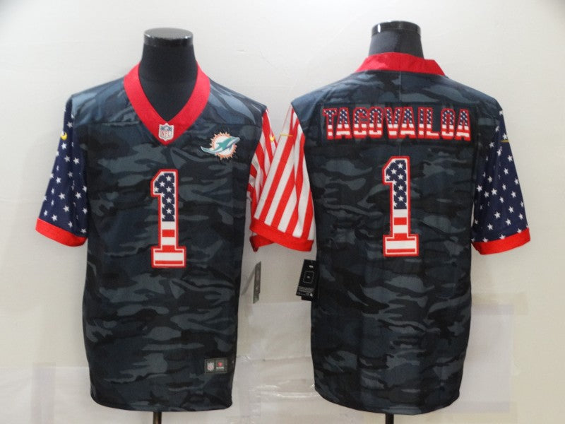 Men's Miami Dolphins Tua Tagovailoa Black Camo USA Flag Limited Jersey