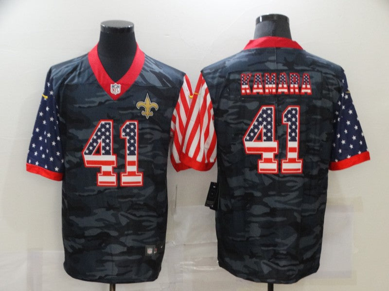 Men's New Orleans Saints Alvin Kamara Black Camo USA Flag Limited Jersey