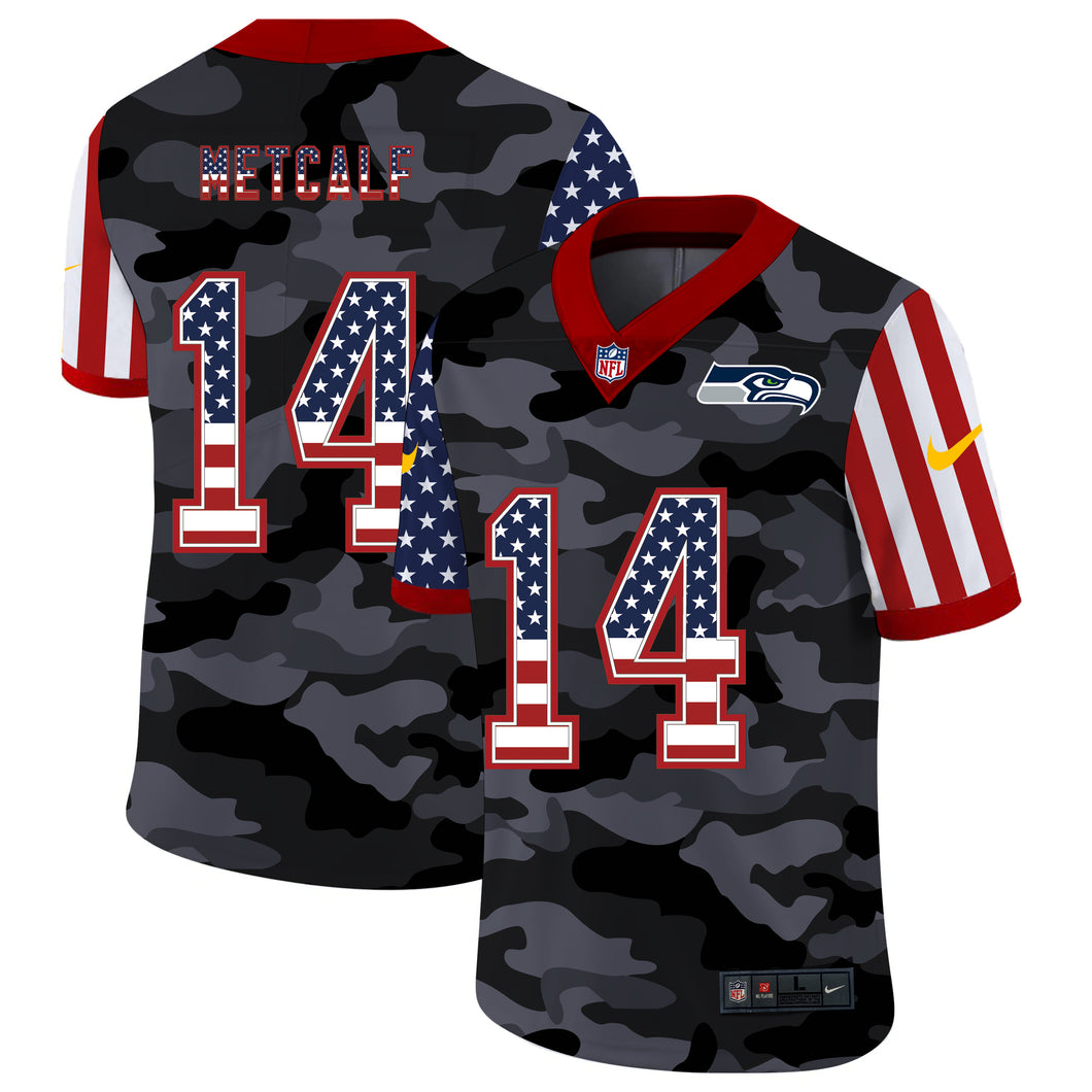 Men's Seattle Seahawks DK Metcalf Camo USA Flag Limited Jersey