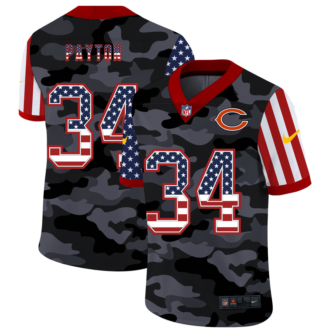 Men's Chicago Bears Walter Payton Black Camo USA Flag Limited Jersey