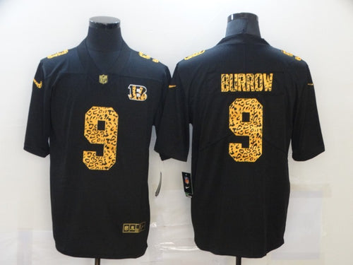 Men's Cincinnati Bengals Joe Burrow Nike Black Leopard Print Vapor Limited Jersey