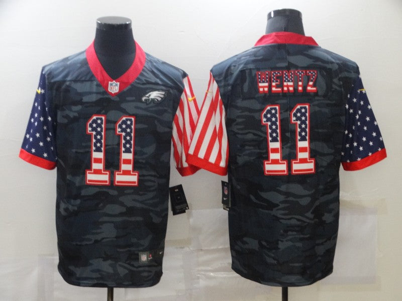 Men's Philadelphia Eagles Carson Wentz Black Camo USA Flag Limited Jersey