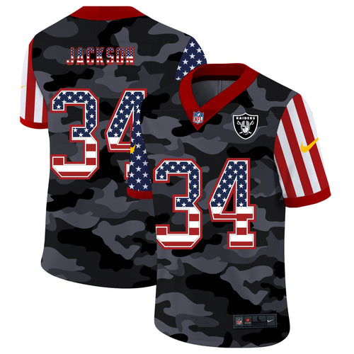 Men's Las Vegas Raiders Bo Jackson Black Camo USA Flag Limited Jersey