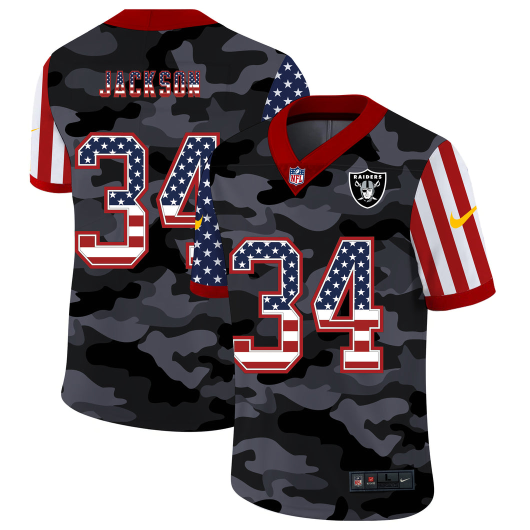 Men's Las Vegas Raiders Bo Jackson Black Camo USA Flag Limited Jersey