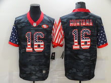 Load image into Gallery viewer, Men&#39;s San Francisco 49ers Joe Montana Black Camo USA Flag Limited Jersey