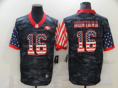 Men's San Francisco 49ers Joe Montana Black Camo USA Flag Limited Jersey