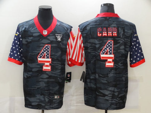 Men's Las Vegas Raiders Derek Carr Black Camo USA Flag Limited Jersey