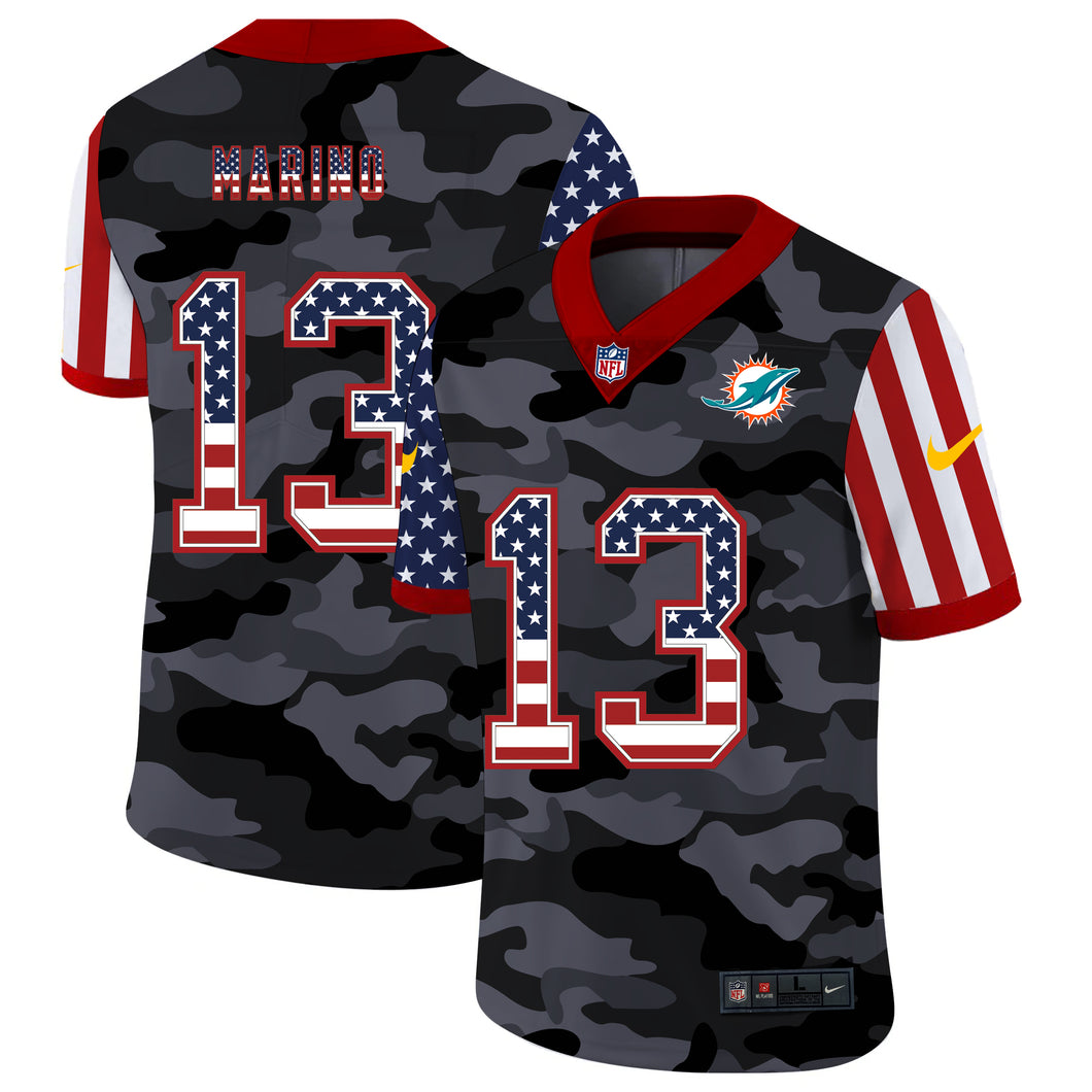 Men's Miami Dolphins Dan Marino Black Camo USA Flag Limited Jersey