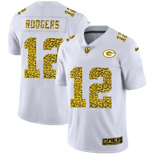 Men's Green Bay Packers Aaron Rodgers Nike Flocked Leopard Print Vapor Limited Jersey