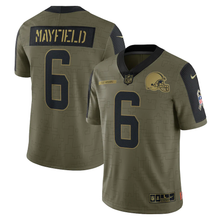 Load image into Gallery viewer, Men&#39;s Cleveland Browns Baker Mayfield Nike Olive 2021 Salute To Service Limited Player Jersey