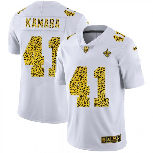 Men's New Orleans Saints Alvin Kamara Nike Flocked Leopard Print Vapor Limited Jersey