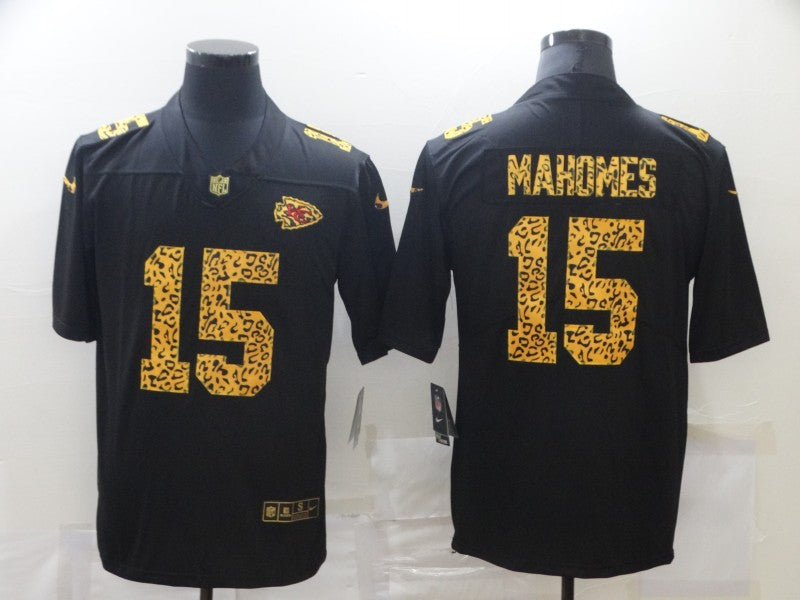 Men's Kansas City Chiefs Patrick Mahomes Nike Black Leopard Print Vapor Limited Jersey