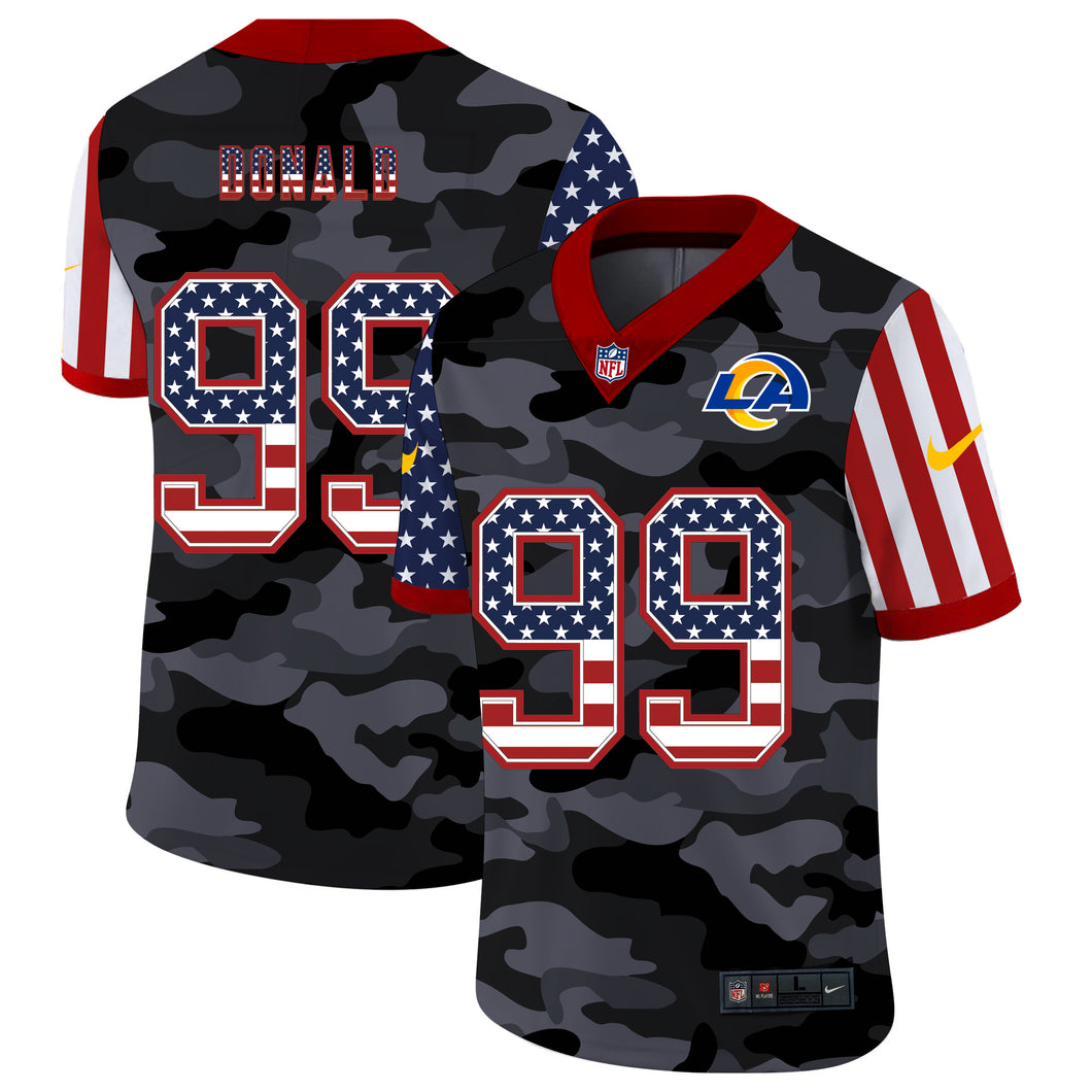 Men's Los Angeles Rams Aaron Donald Black Camo USA Flag Limited Jersey