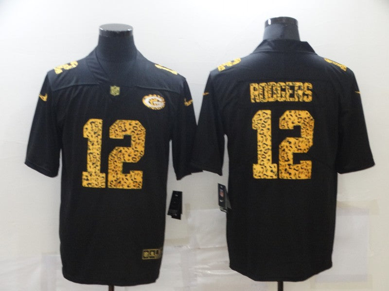 Men's Green Bay Packers Aaron Rodgers Nike Black Leopard Print Vapor Limited Jersey