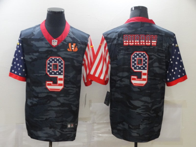 Men's Cincinnati Bengals Joe Burrow Black Camo USA Flag Limited Jersey