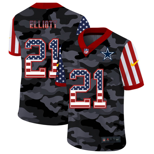 Men's Dallas Cowboys Ezekiel Elliott Black Camo USA Flag Limited Jersey