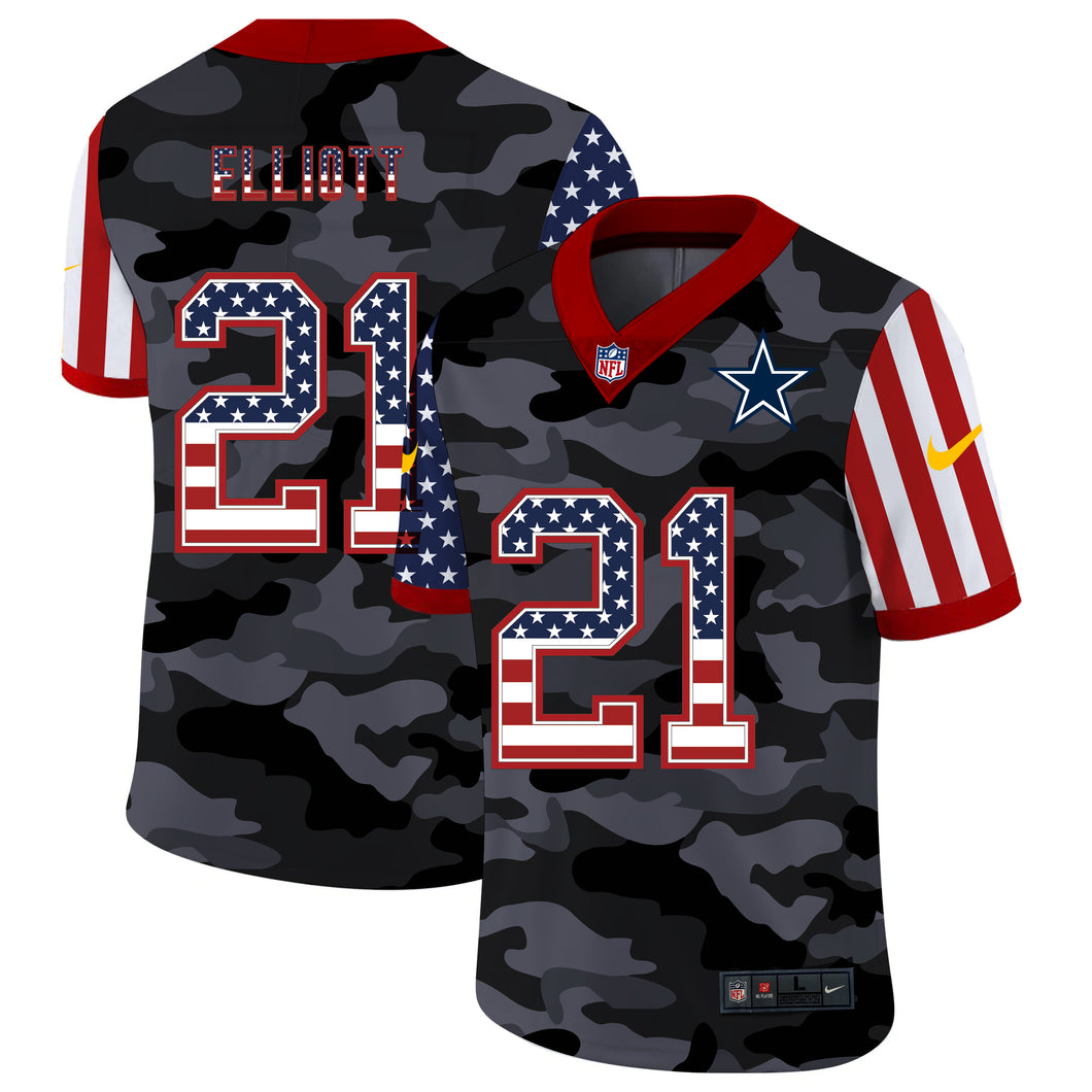 Men's Dallas Cowboys Ezekiel Elliott Black Camo USA Flag Limited Jersey