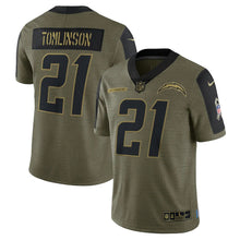 Load image into Gallery viewer, Men&#39;s Los Angeles Chargers LaDainian Tomlinson Nike Olive 2021 Salute To Service Retired Player Limited Jersey