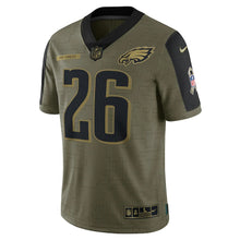 Load image into Gallery viewer, Men&#39;s Philadelphia Eagles Miles Sanders Nike Olive 2021 Salute To Service Limited Player Jersey
