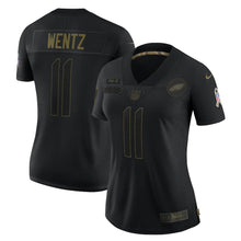 Load image into Gallery viewer, Women&#39;s Philadelphia Eagles Carson Wentz Nike Black 2020 Salute To Service Limited Jersey