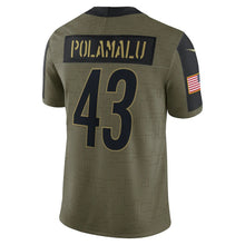 Load image into Gallery viewer, Men&#39;s Pittsburgh Steelers Troy Polamalu Nike Olive 2021 Salute To Service Retired Player Limited Jersey
