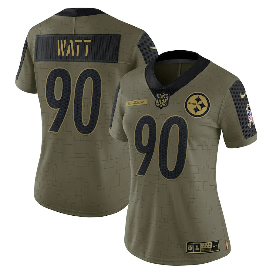 Women's Pittsburgh Steelers T.J. Watt Nike Olive 2021 Salute To Service Limited Player Jersey