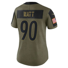 Load image into Gallery viewer, Women&#39;s Pittsburgh Steelers T.J. Watt Nike Olive 2021 Salute To Service Limited Player Jersey
