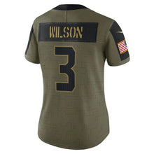 Load image into Gallery viewer, Women&#39;s Seattle Seahawks Russell Wilson Nike Olive 2021 Salute To Service Limited Player Jersey