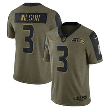Load image into Gallery viewer, Men&#39;s Seattle Seahawks Russell Wilson Nike Olive 2021 Salute To Service Limited Player Jersey