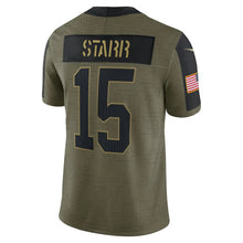 Load image into Gallery viewer, Men&#39;s Green Bay Packers Bart Starr Nike Olive 2021 Salute To Service Retired Player Limited Jersey