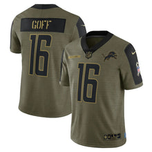 Load image into Gallery viewer, Men&#39;s Detroit Lions Jared Goff Nike Olive 2021 Salute To Service Limited Player Jersey