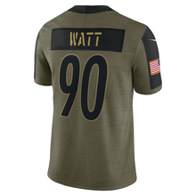 Load image into Gallery viewer, Men&#39;s Pittsburgh Steelers T.J. Watt Nike Olive 2021 Salute To Service Limited Player Jersey
