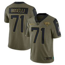Load image into Gallery viewer, Men&#39;s Jacksonville Jaguars Tony Boselli Nike Olive 2021 Salute To Service Retired Player Limited Jersey