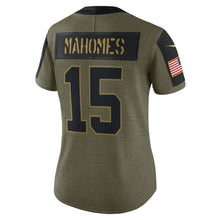 Load image into Gallery viewer, Women&#39;s Kansas City Chiefs Patrick Mahomes Nike Olive 2021 Salute To Service Limited Player Jersey