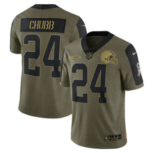 Load image into Gallery viewer, Men&#39;s Cleveland Browns Nick Chubb Nike Olive 2021 Salute To Service Limited Player Jersey